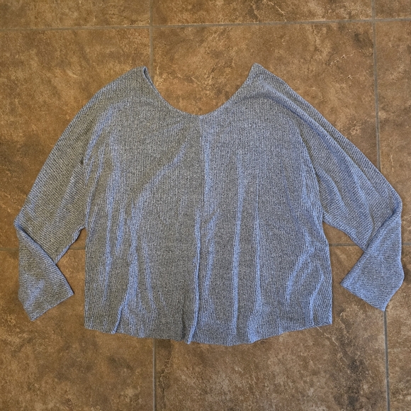 Grey Ribbed Oversize Sweater Vneck - Picture 2 of 2